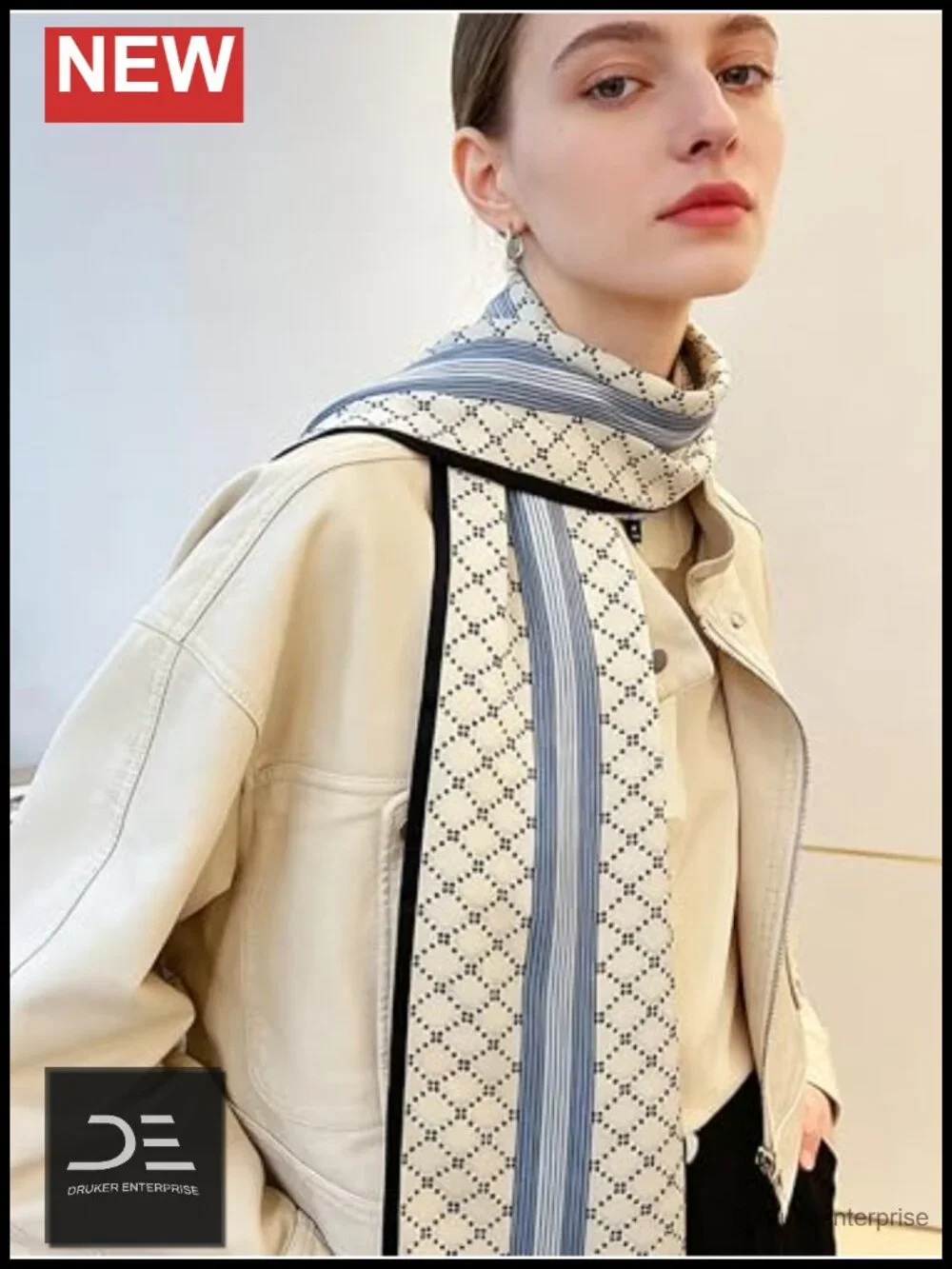 Satin Neck Scarf for Women Printed Fashion Scarf Oblique Angle Design 59in x